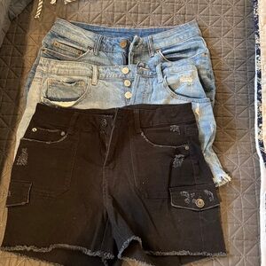 Stylish Black and Blue Denim Shorts Set